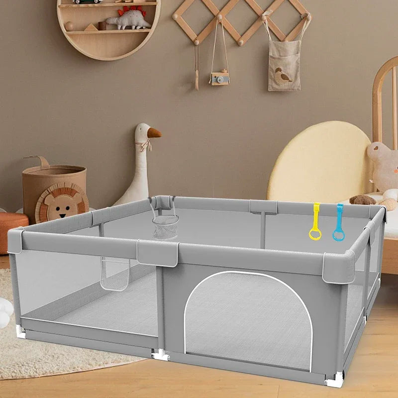 IMBABY Spacious Baby Playpen Washable Safety Barrier for Toddlers Light Gray Indoor Activity Center