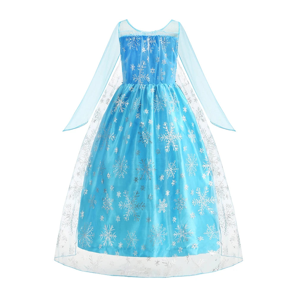 Disney Frozen Elsa Snow Queen Princess Dress Girls Costume Halloween Kids Role-play Carnival Children Birthday Party Dress