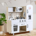 Kids Kitchen Playset, Preschool Cooking Kitchen, Toddler Wooden Pretend Play Toy w/Fridge, Stove, Cookware Utensil