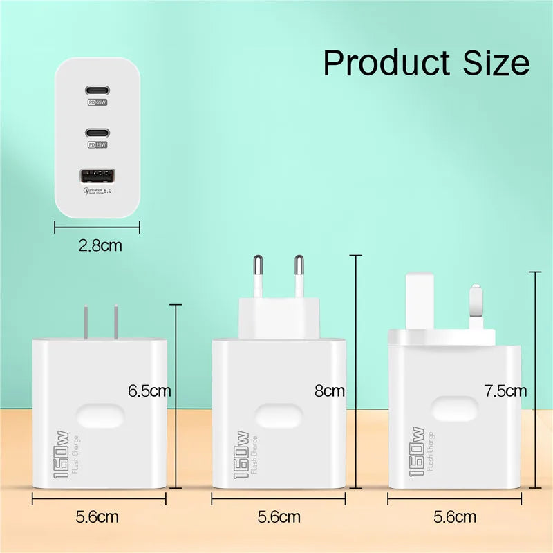 160W USB Phone Charger Type C Fast Charging Adapter
