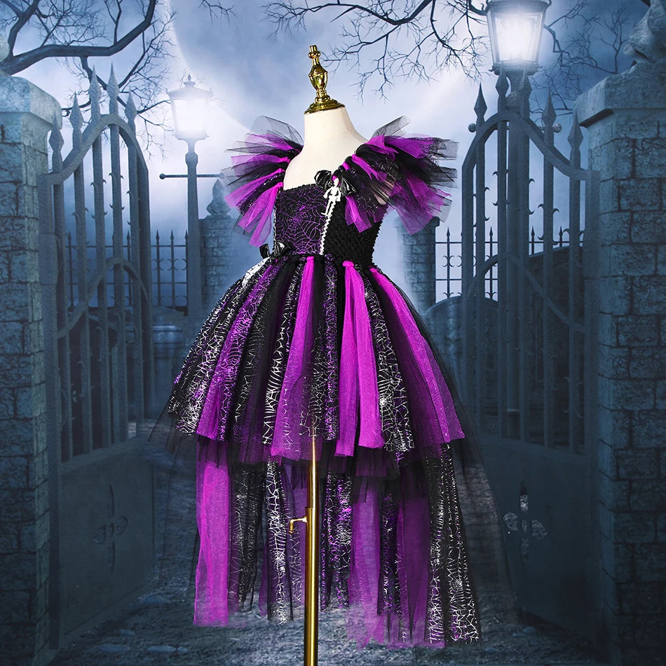 Girls Handmade Halloween Cosplay Devil Witch Tailed Dress Carnival Party Toddler Kids Bat Costume Girl Dress Up Children Clothes
