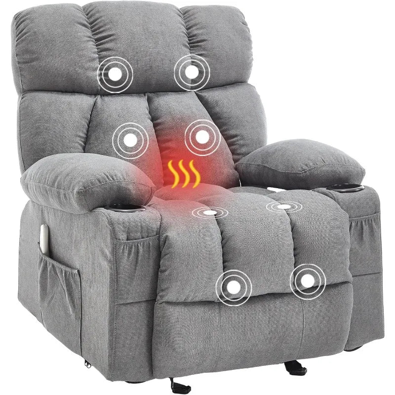 Overstuffed Rocker Recliner Chair With Heat And Vibration Ergonomic Living Room