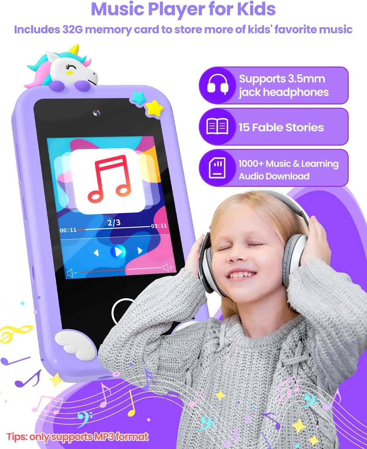 Kids Girl Smartphone with 32G Card and Dual Camera Purple