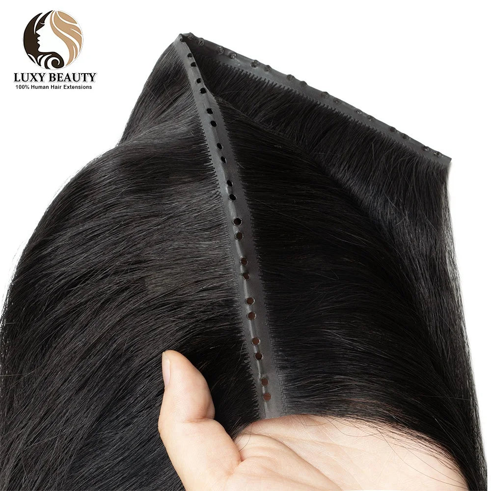 Blonde 613 Invisible Twin Tab Hole Weft Human Hair Extensions Straight Remy