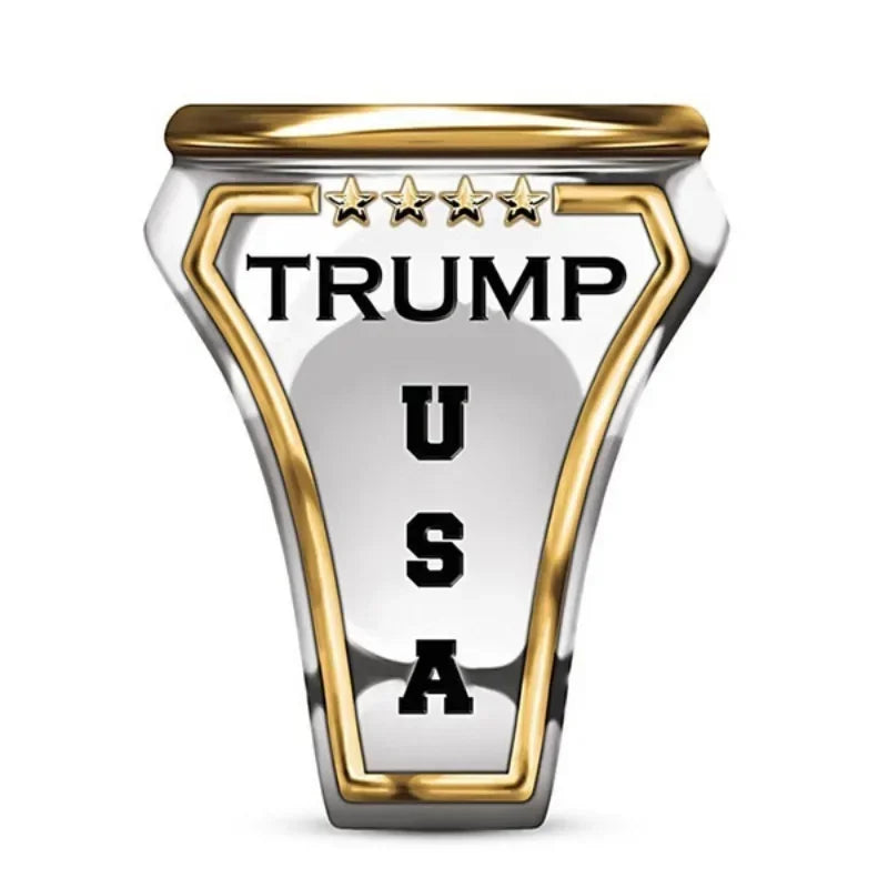 Hot-Selling Personalized US President Trump Ring Two-Color Hip-Hop Jewelry for Men