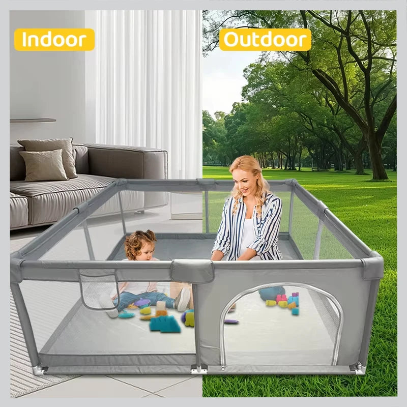 IMBABY Spacious Baby Playpen Washable Safety Barrier for Toddlers Light Gray Indoor Activity Center
