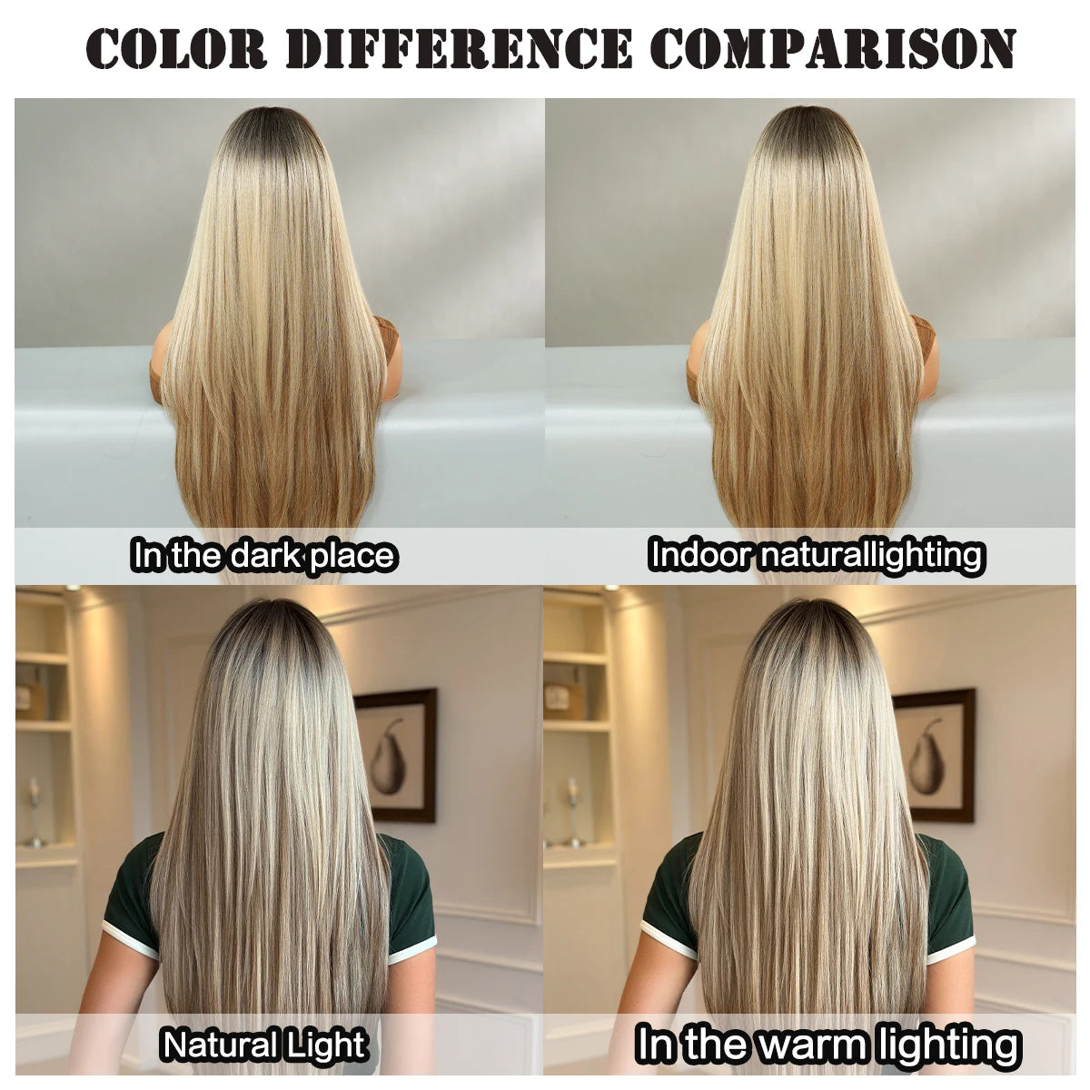 Long Straight Blonde Wig 150 Density Average Cap Size Dark Roots Heat Resistant