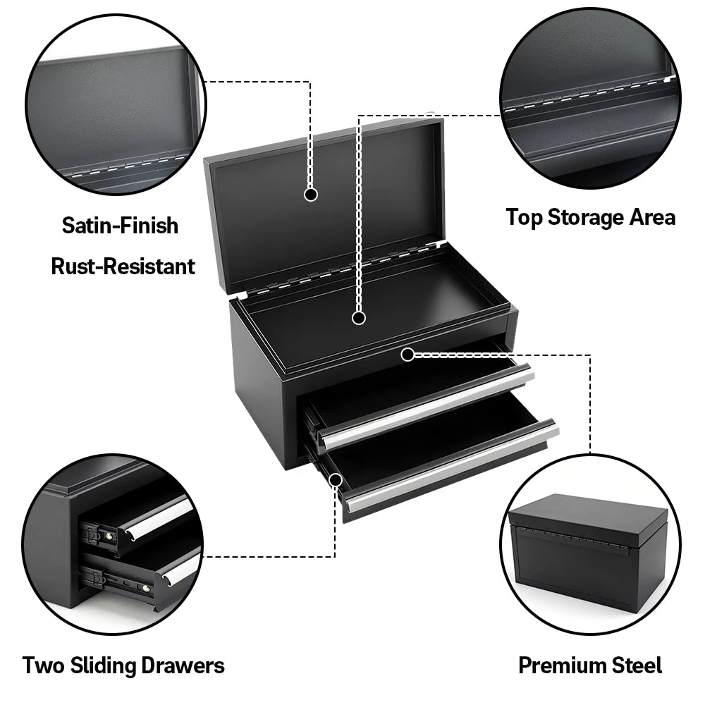 Two Layer Metal Tool Box Chest With Drawers And Ball Bearing Slides For Garage