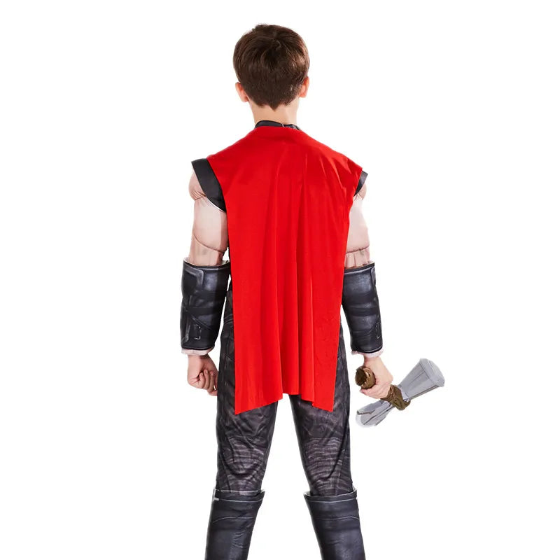 Thor Muscle Costume Kids Toy Light Up Axe Halloween Cosplay Costume Movie Character Superhero Fantasy Carnival Jumpsuit