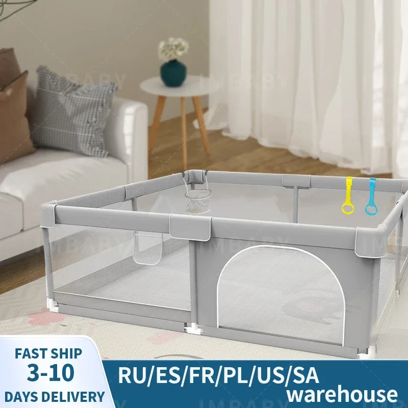 IMBABY Spacious Baby Playpen Washable Safety Barrier for Toddlers Light Gray Indoor Activity Center