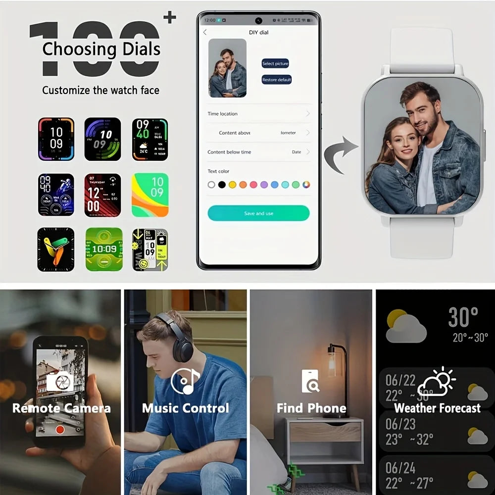 Smart Watch For Men Fitness Tracker With Call Messages Alarm Remote USB Powered