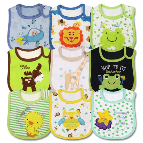 9pcs/Set Baby Girl Boy Feeding Bibs Waterproof Cartoon Towel