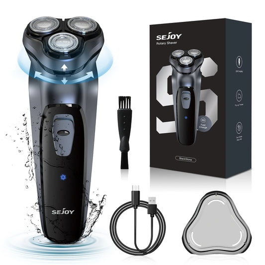 Sejoy Electric Razor for Men Rechargeable Rotary Shaver Portable Travel Beard Trimmer Ideal Gift