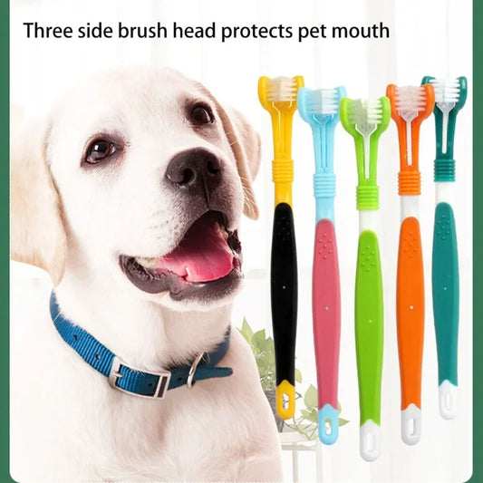 Three Sided Pet Toothbrush Three-Head Cleaning Tool for Dogs and Cats