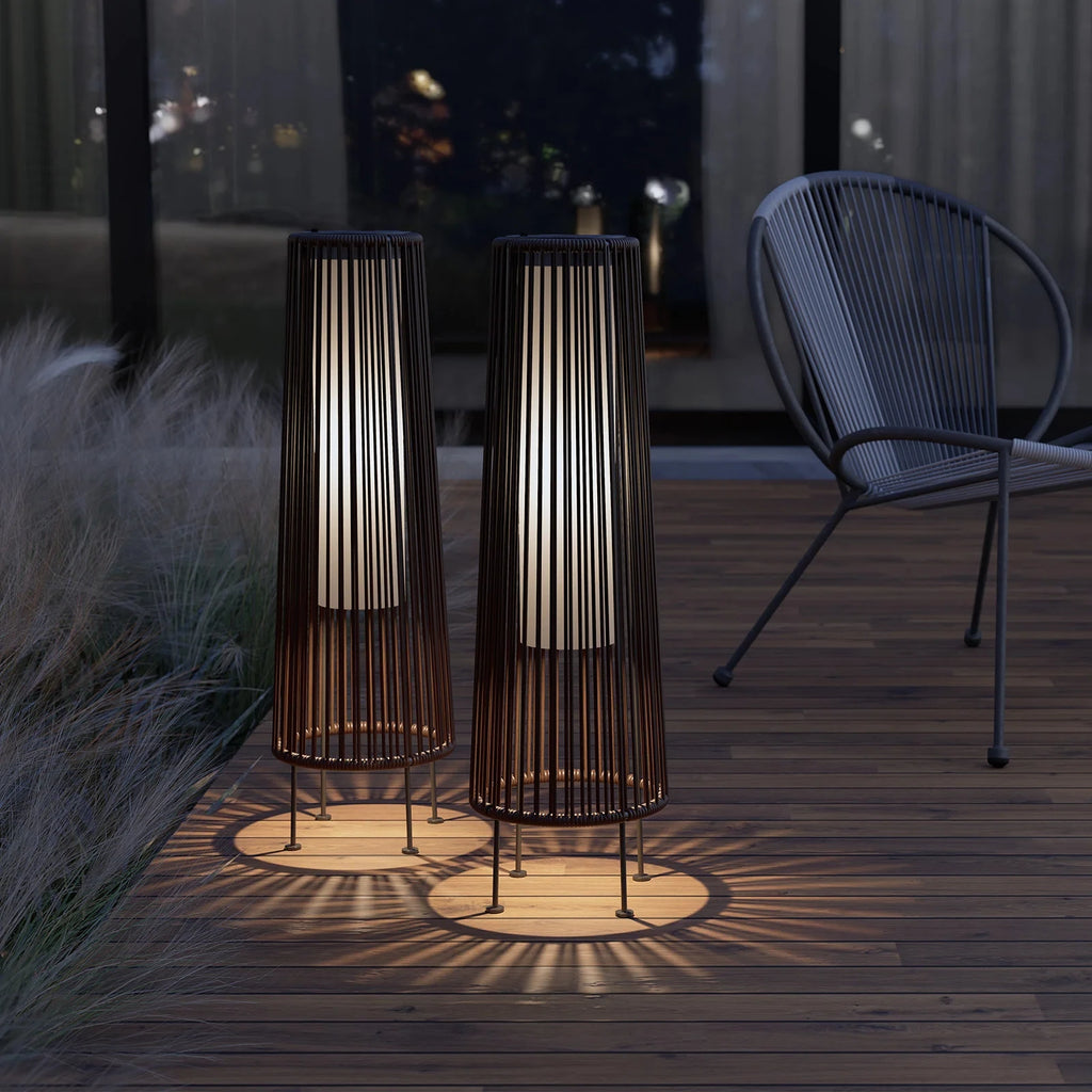 2 Piece Floor Solar Light Wicker Solar Patio Lamp Waterproof Outdoor Deck Lamp for Porch Yard Garden Lawn Decorations