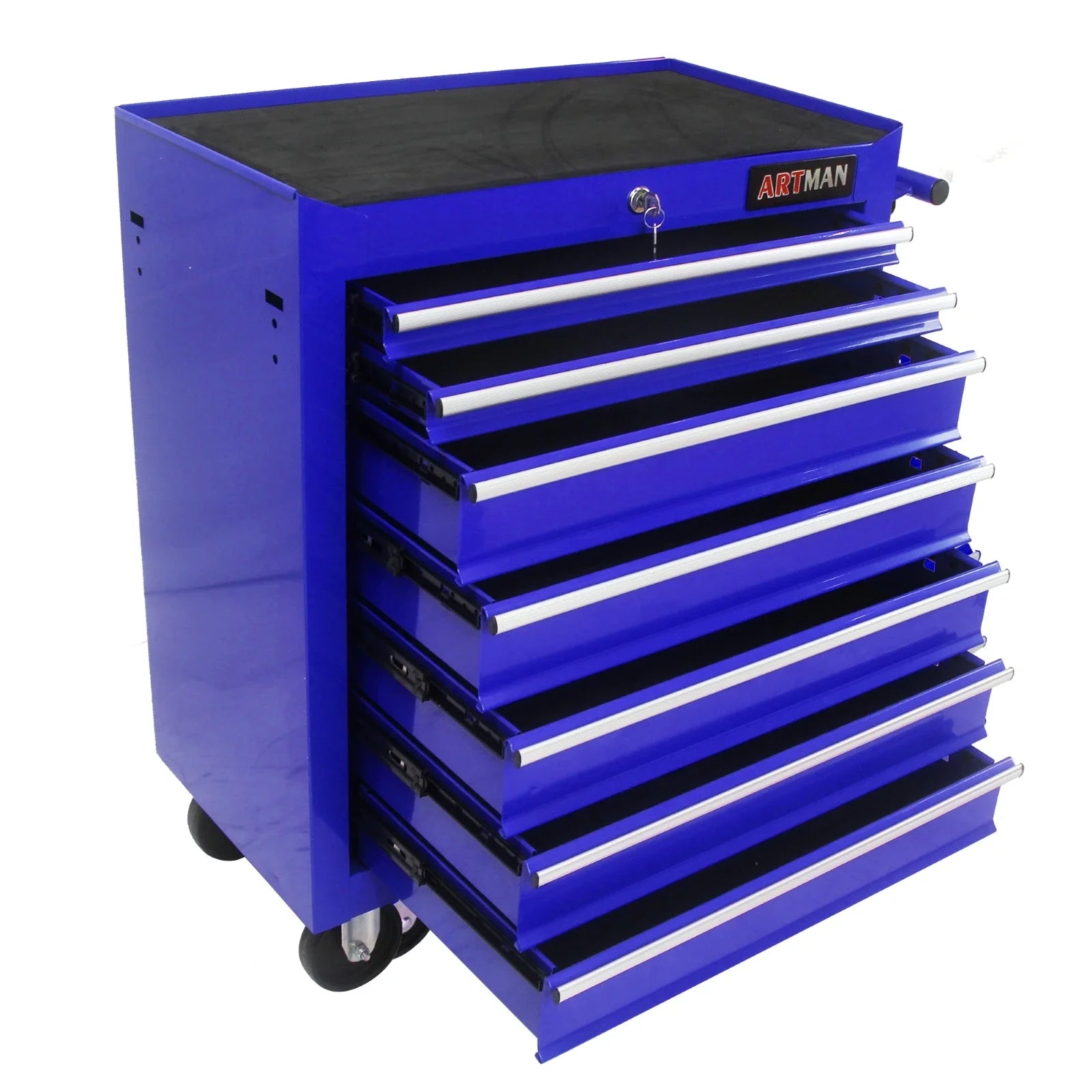 ARTMAN 7 Drawer Rolling Tool Cabinet With Key Lock Blue For Garage Workshop