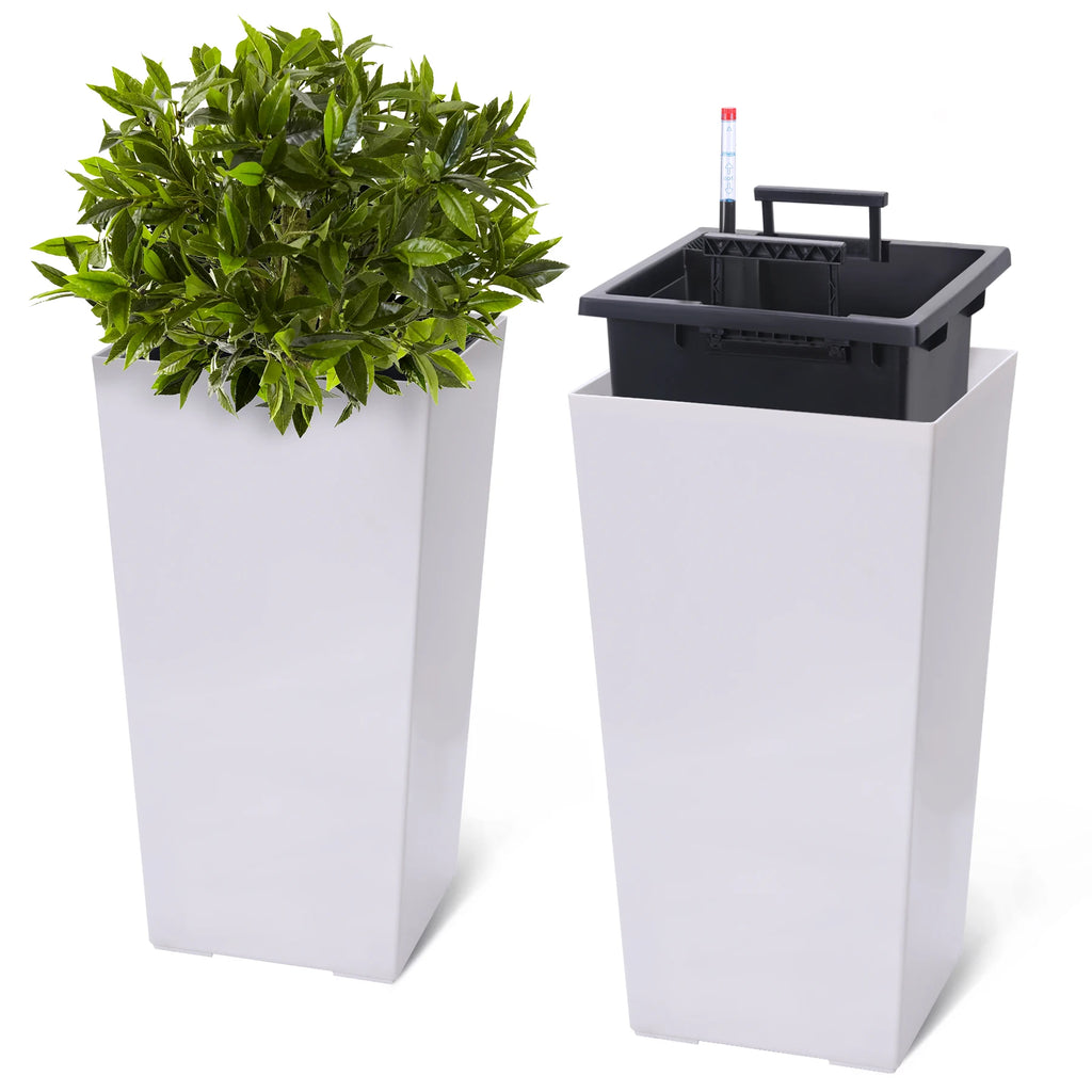Two Pack 22.4 Inch Tall Black Taper Planters Indoor Outdoor Shelf Insert