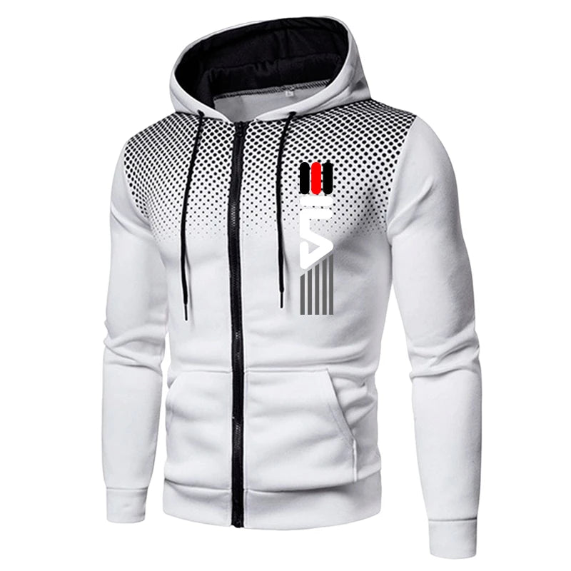 Mens Zipper Hoodie Tracksuit Set With Joggers Autumn Winter Sportswear