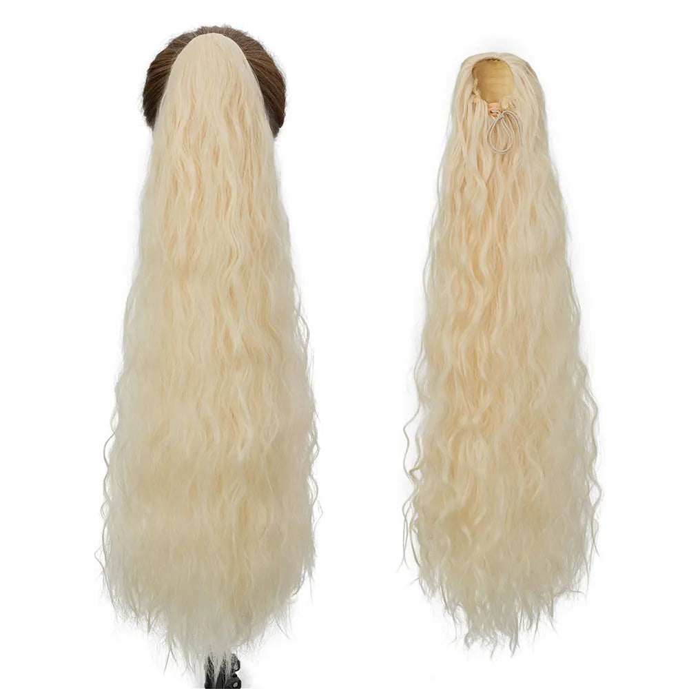 32" Long Curly Drawstring Ponytail Synthetic Hairpiece for Women Blonde Black Ponytail Clip in Hair Extensions for Daily Cosplay