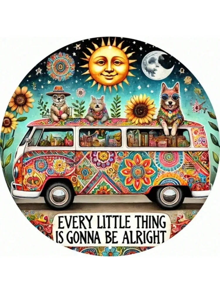 Animal Hippie Van Metal Sign 8x8 Inch Wall Sculpture Gift