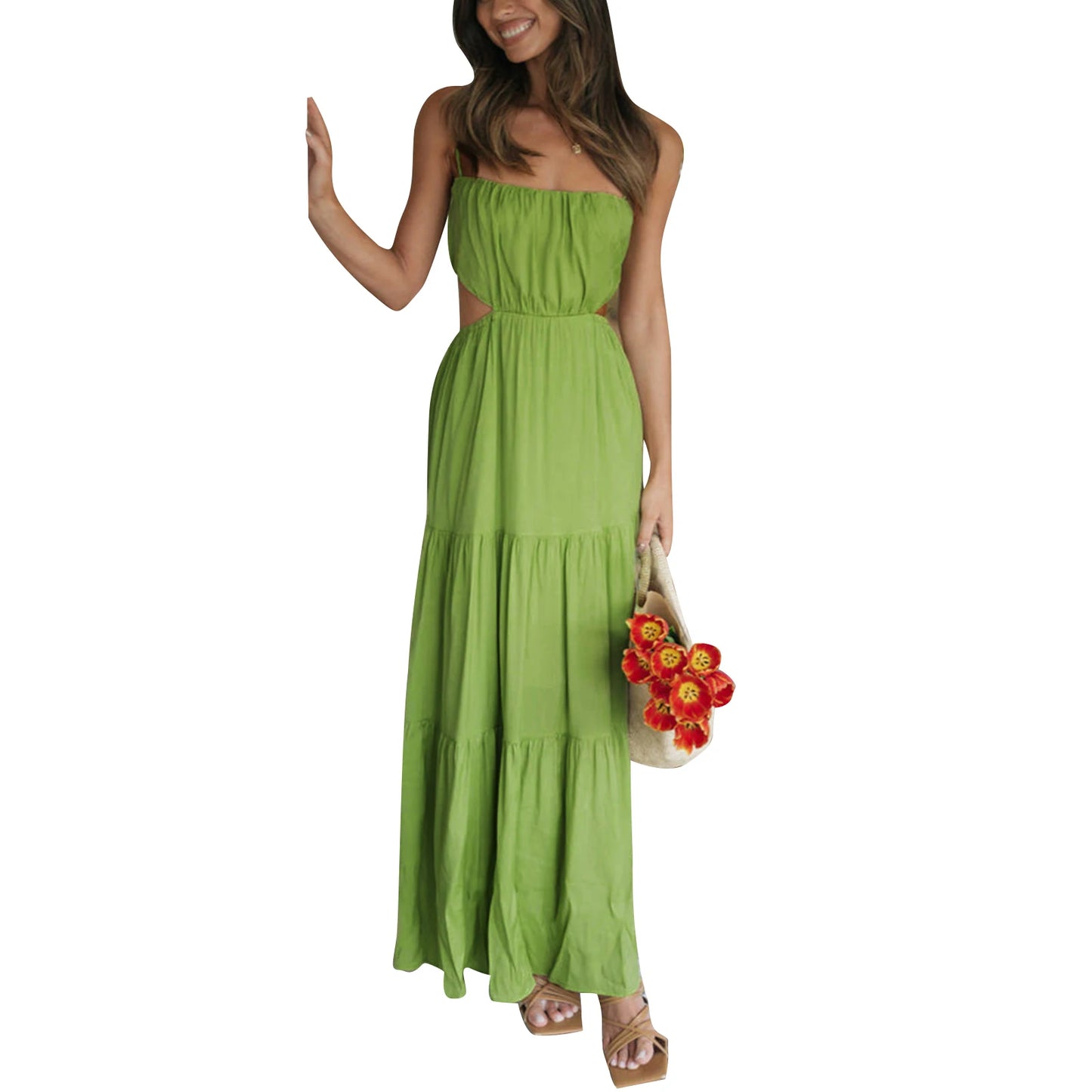 Elegant Sleeveless Maxi Dress With V Neckline Ruched Waist