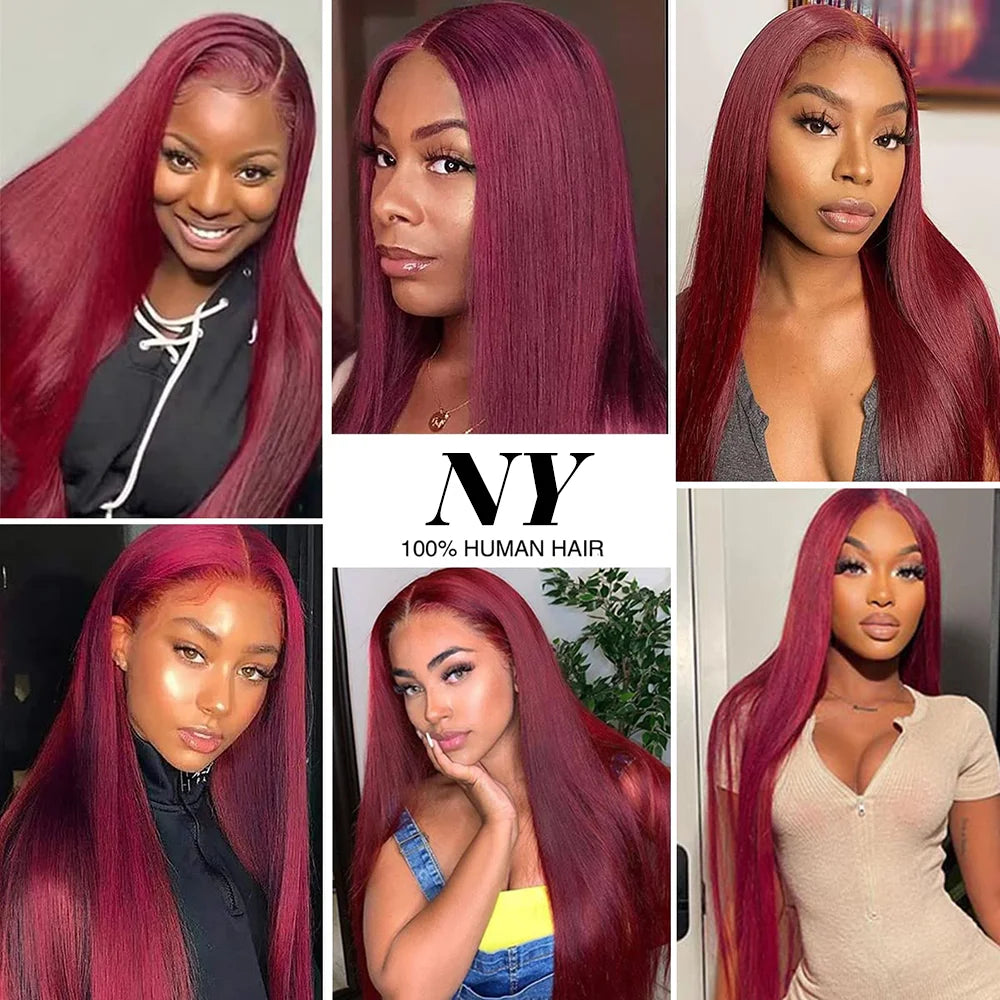 Burgundy 99J Human Hair Bundles With 4x4 Closure 12A Straight Burmese Remy Weft