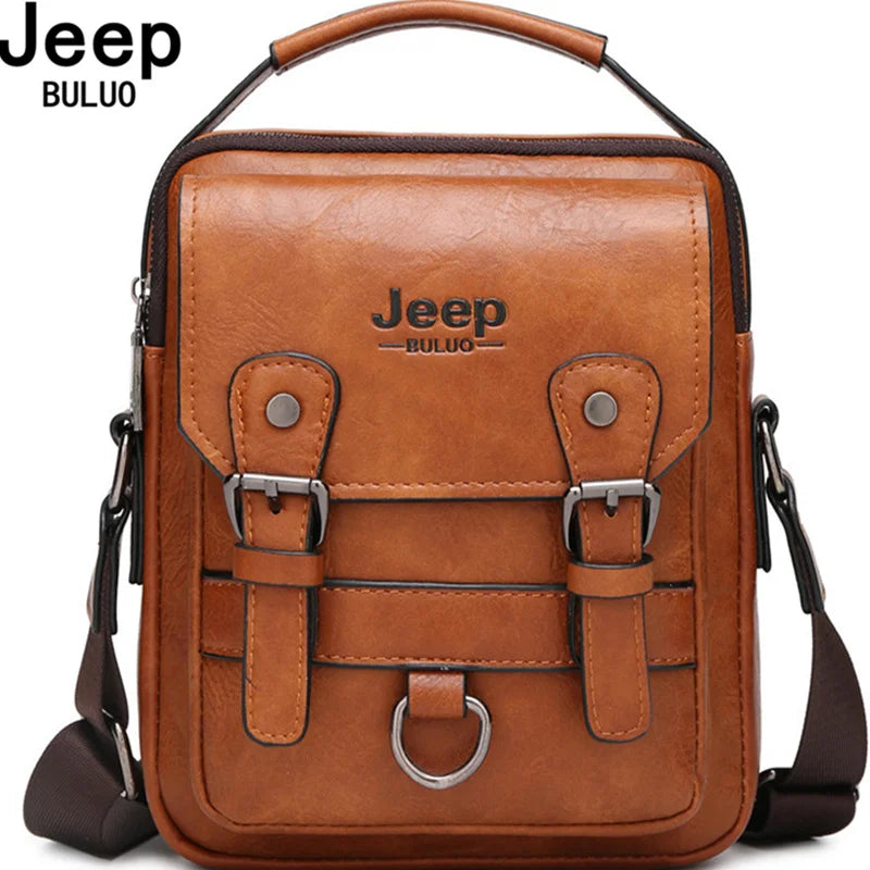 JEEP BULUO Multi-Function Business Handbags Men Large Capacity Leather Messenger Bag