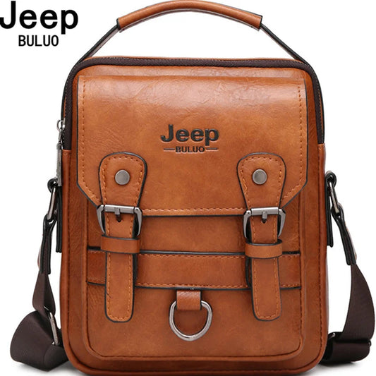 JEEP BULUO Multi-Function Business Handbags Men Large Capacity Leather Messenger Bag