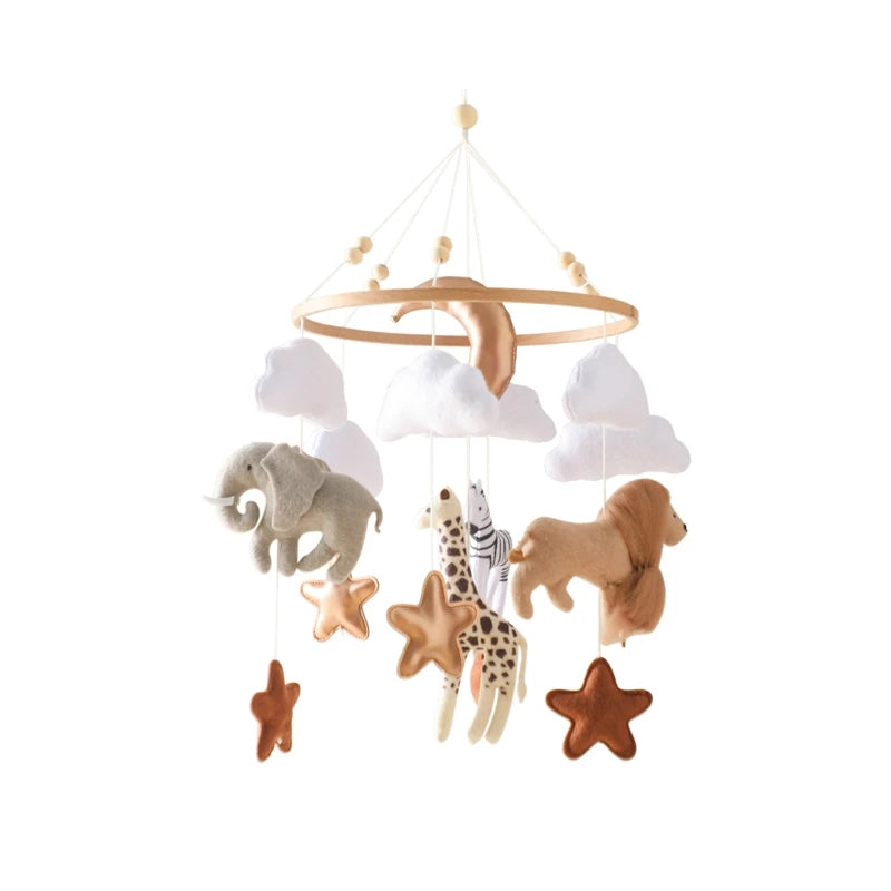 Crib Mobile Bed Bell Wooden Baby Rattles Soft Felt Cartoon