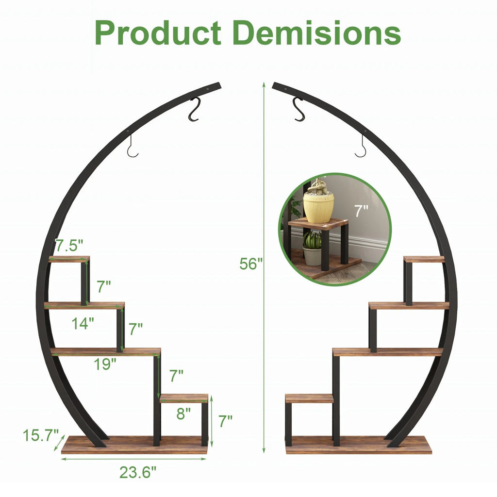 Plant Stand Indoor Outdoor 2 Pcs Metal Plant Shelf Tall Plants Holder with Plants Hanger Flower Display Rack for Garden Balcony