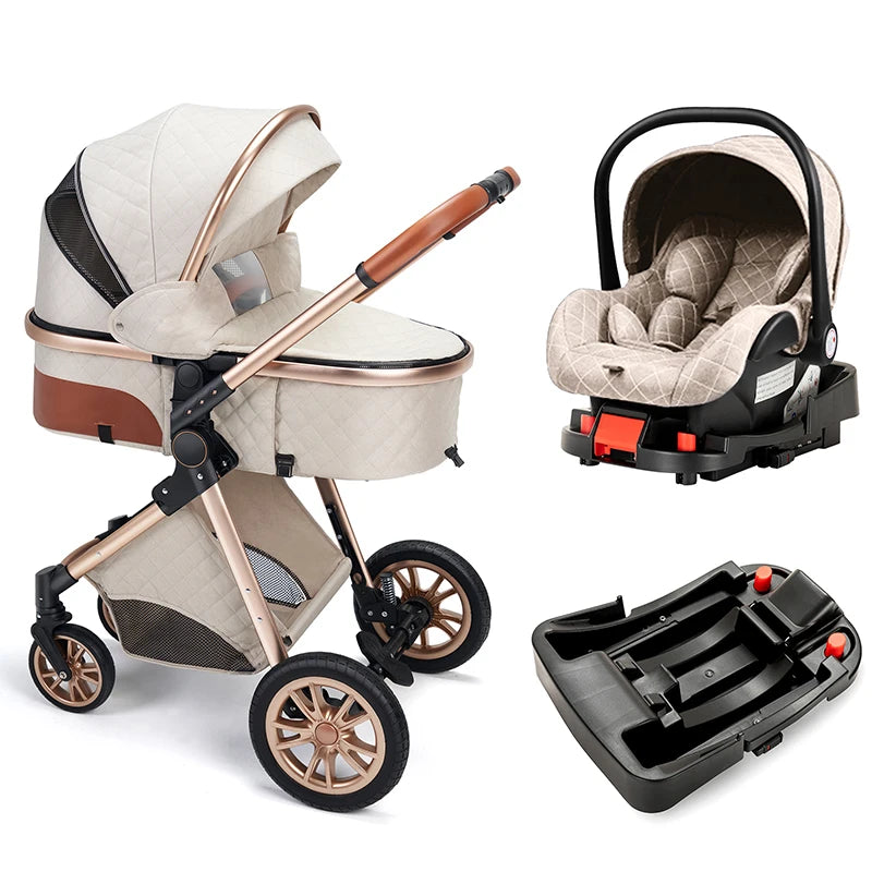 3-in-1 Baby Stroller That Can Sit Or Lie Down With ISOfix Interface Baser Multi-Purpose Luxury Newborn Travel Baby Stroller