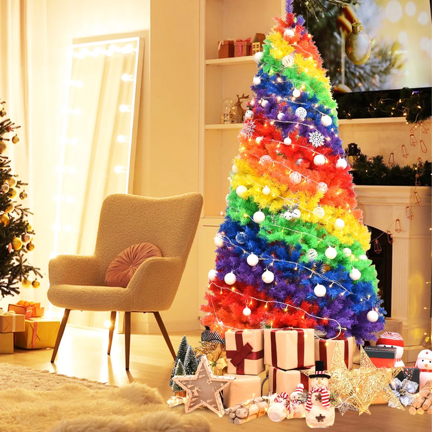 7Ft Rainbow Artificial Christmas Tree For Home Party Decor