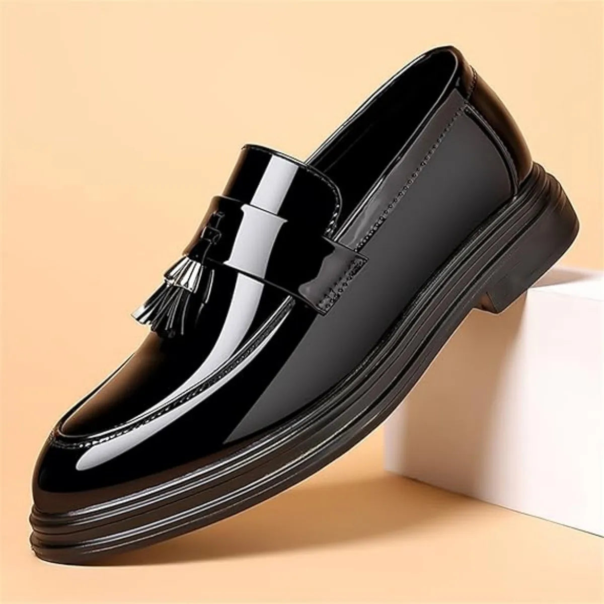 Men's Tassel Loafers Patent Leather High Gloss Slip On Dress Shoes