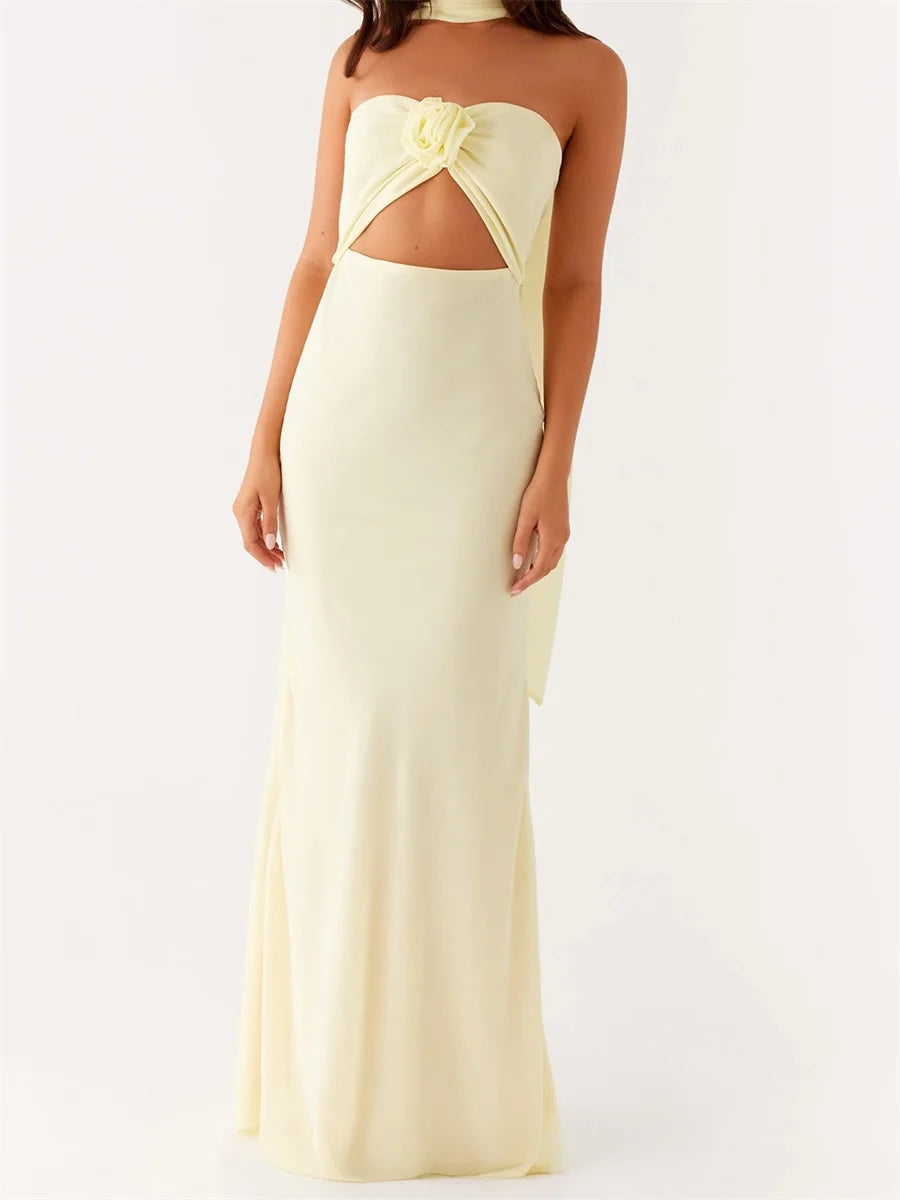 Womens Floral Bandeau Maxi Dress With Cutout And Scarf