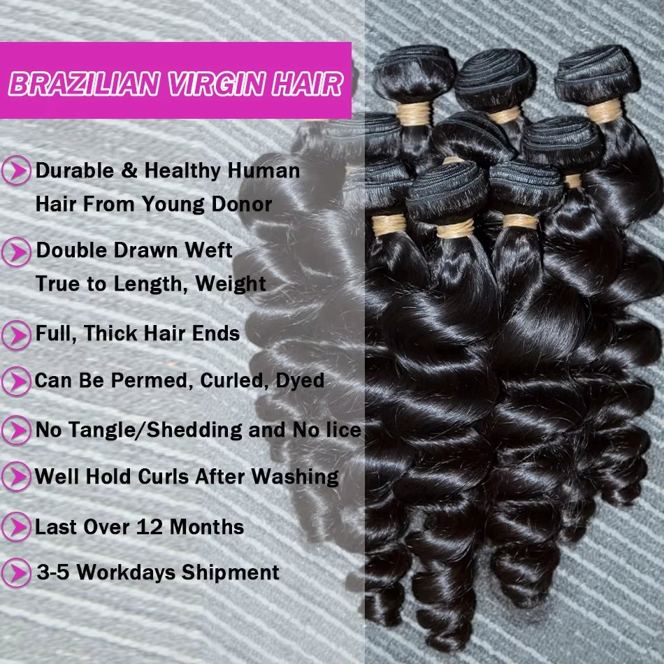 30 32 Inch Loose Wave Brazilian Human Hair Weave Bundles One Third Pcs Top Quality Unprocessed Extensions Wholesale