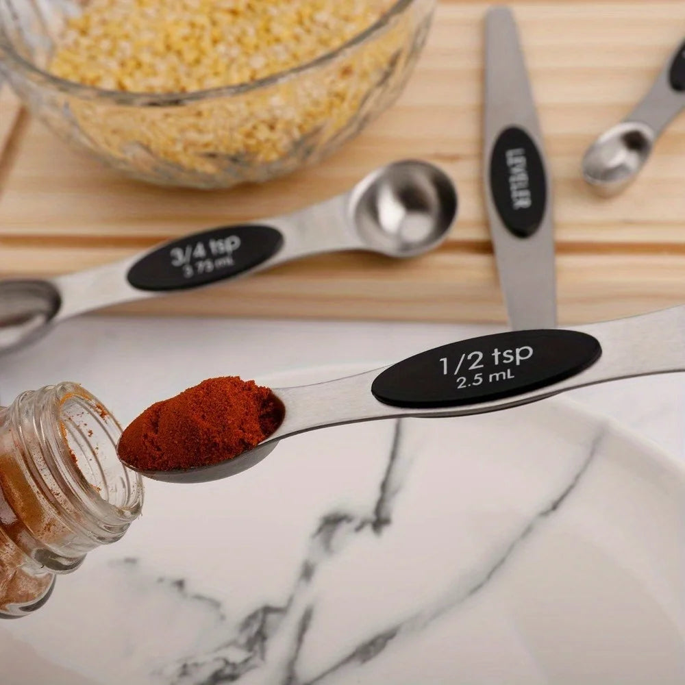 Magnetic Measuring Spoons Set of 6 Dual Sided Stainless Steel