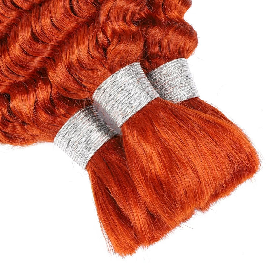 High Quality 100 Percent Real Human Hair For Braiding 100G Bundle Deep Wave Ginger Orange 350 Brazilian Remy Extensions