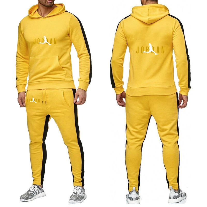 Men's Cotton Hoodie And Sweatpants Set Solid Color Spring Autumn Sportswear