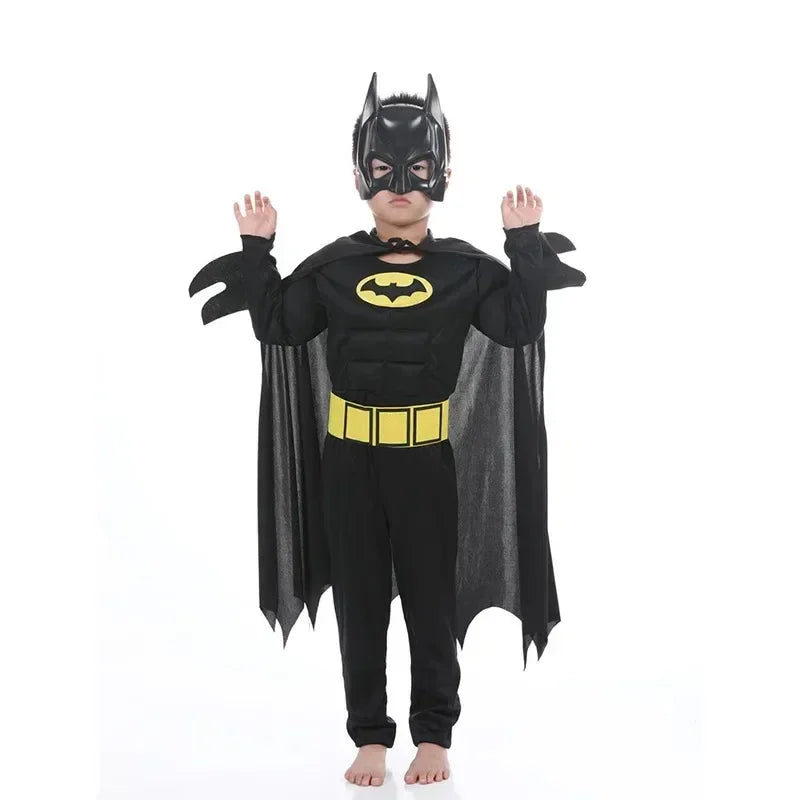 Boys Muscle Costumes with Mask Cloak Movie Character Superhero Cosplay Halloween Party Role Play