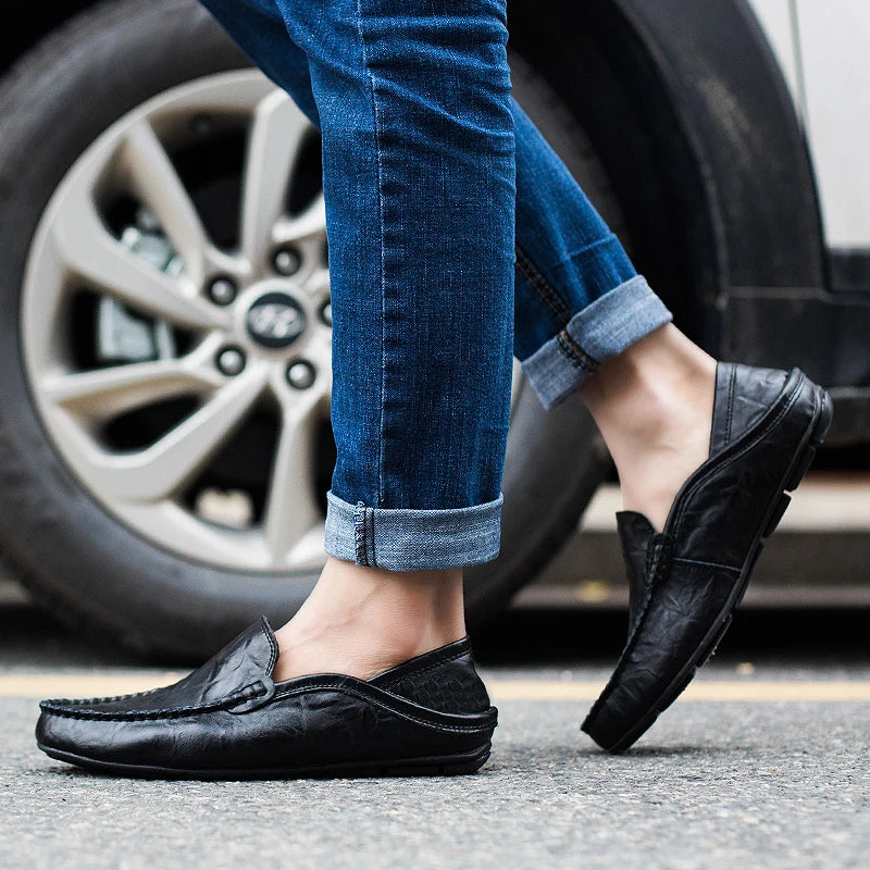 Mens Leather Casual Loafers Slip On Dress Shoes Suede Moccasins High Quality