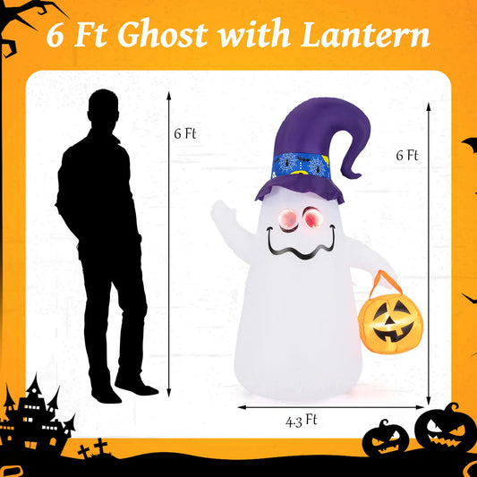 Six Foot Halloween Inflatable Ghost With Witch Hat Cute