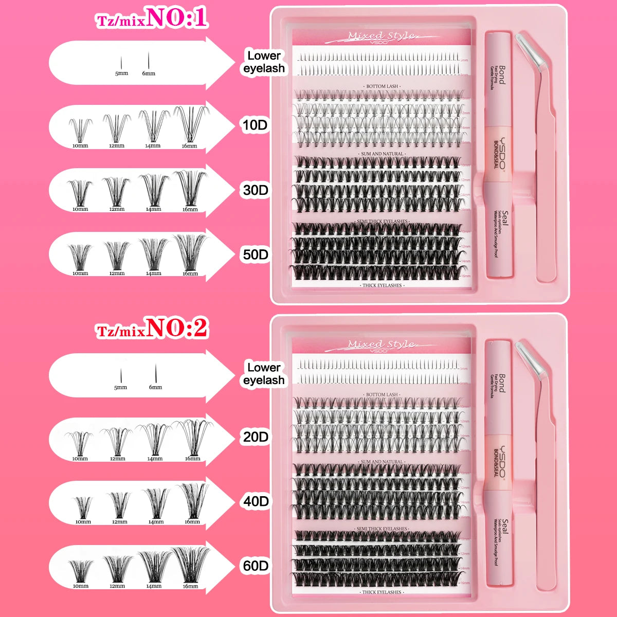 Lash Clusters Set DIY Lashes Extension Kit 5-16mm Clusters