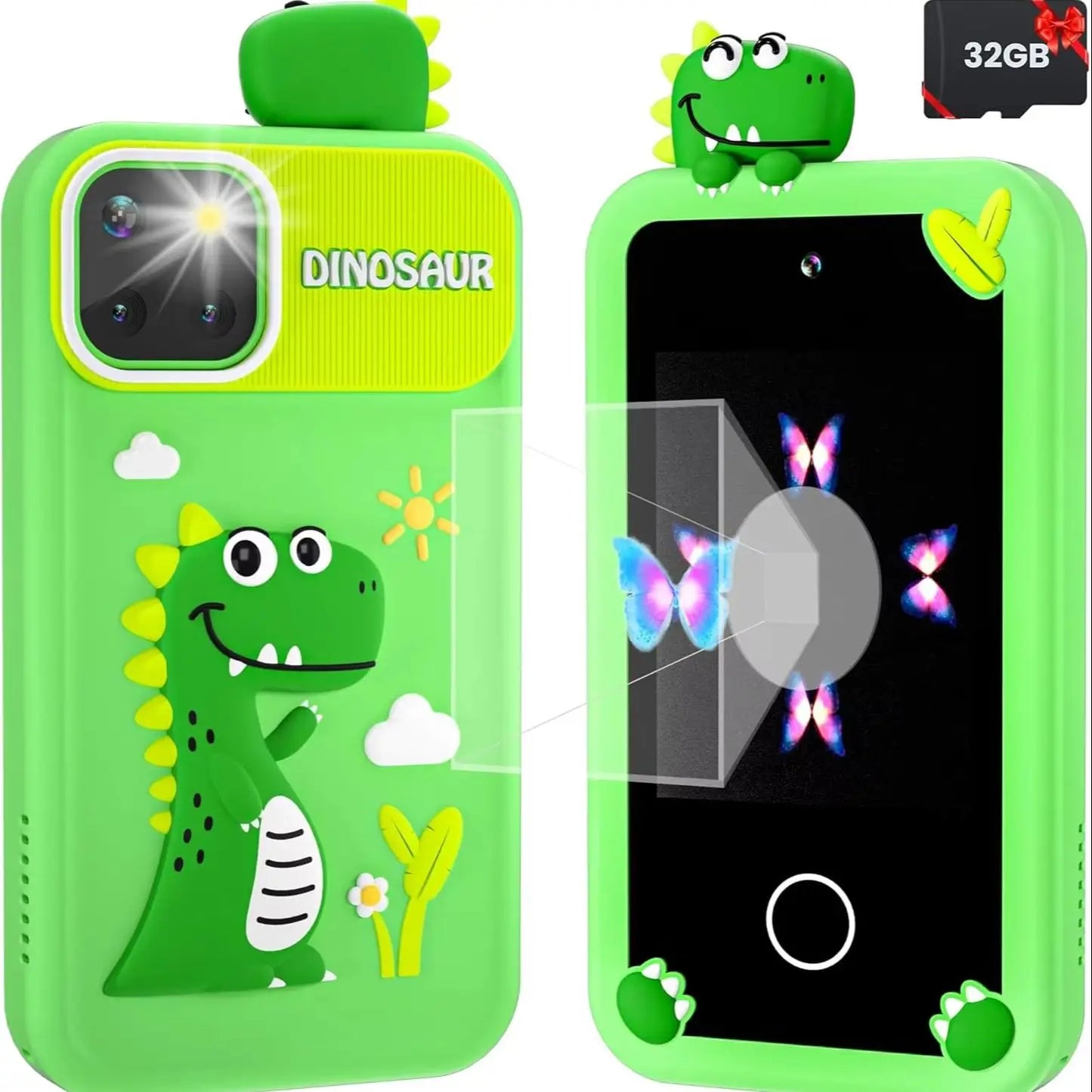 Kids Girl Smartphone with 32G Card Touch Screen Toy Green Dinosaur