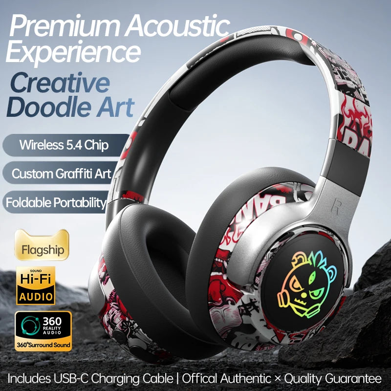SYT12 Graffiti LED Light Up Wireless Bluetooth Headphones Foldable Gaming