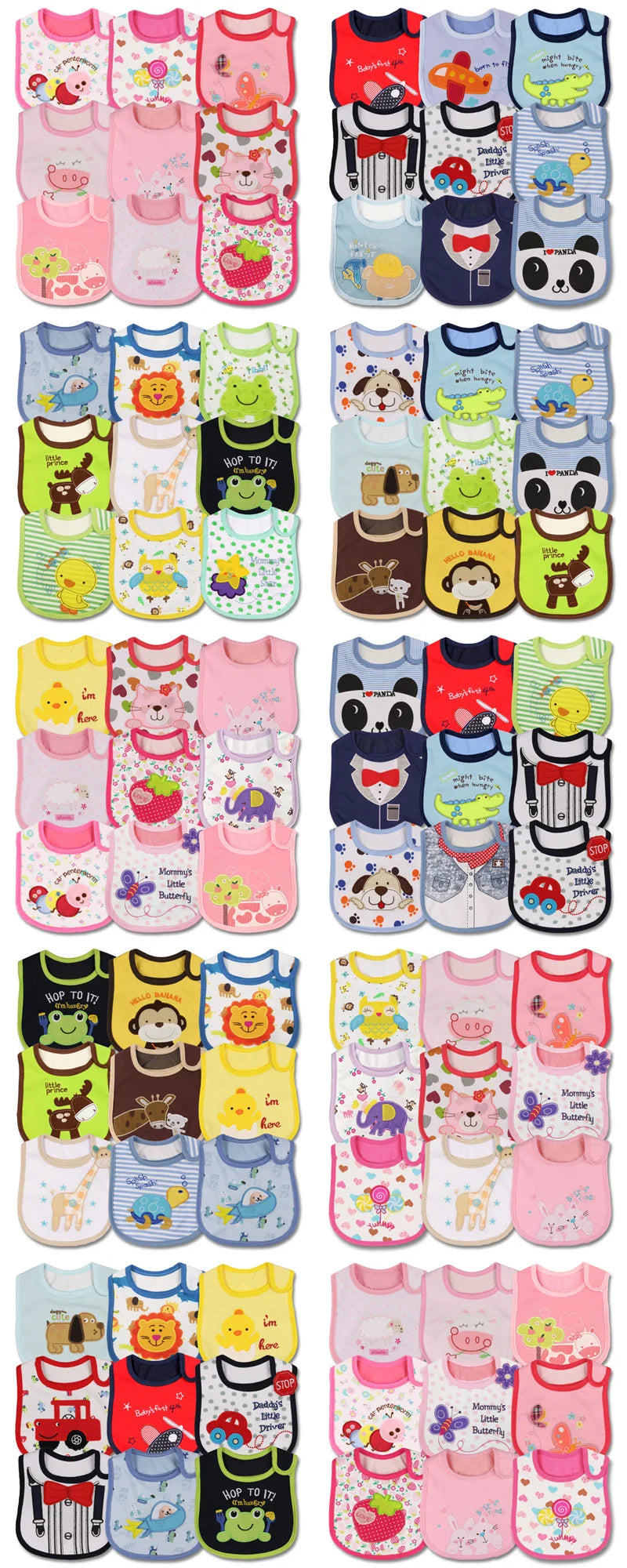9pcs/Set Baby Girl Boy Feeding Bibs Waterproof Cartoon Towel