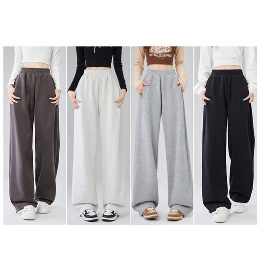 Girls High Waist Trousers Drawstring Baggy Straight Leg