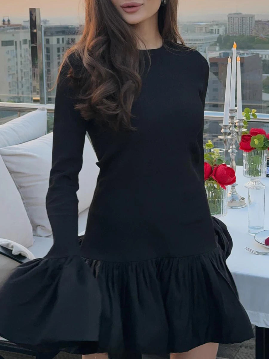 Elegant Velvet Dress for Women Long Sleeve with Ruffles Hem