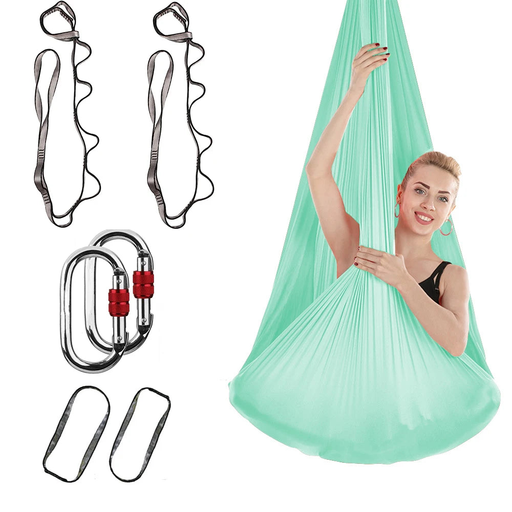 4M Aerial Yoga Hammock Set with Extension Straps and Carabiners
