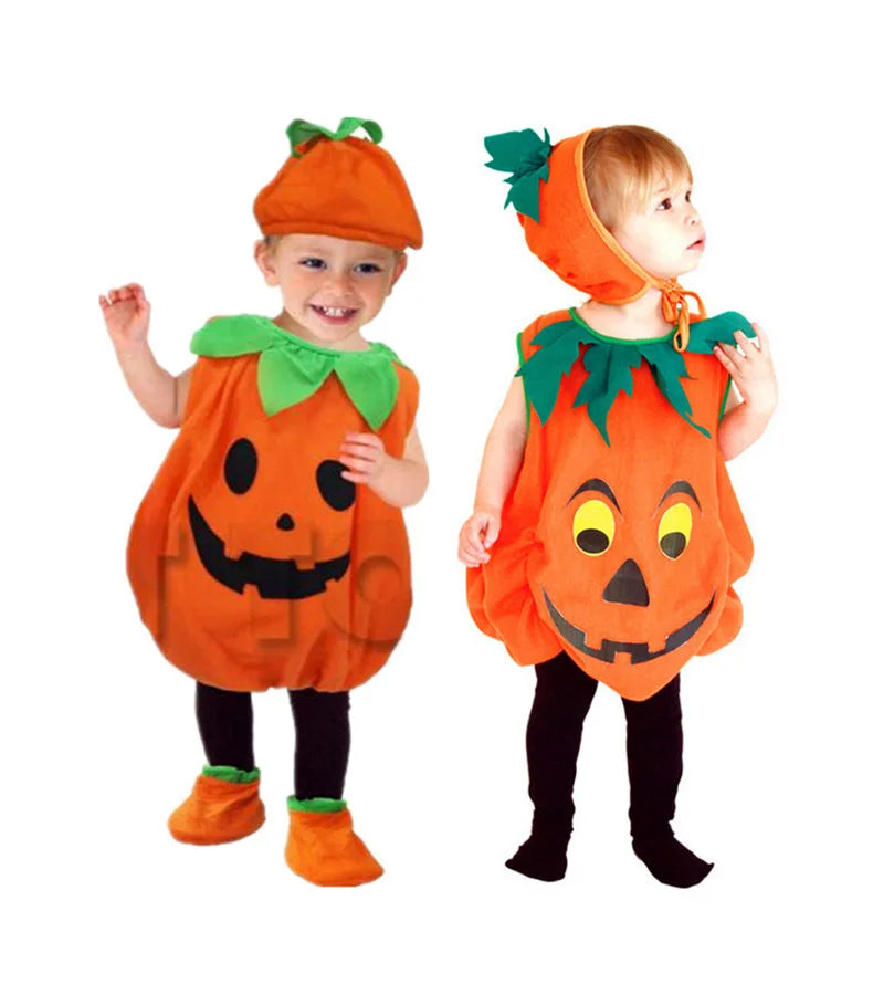 Kids Pumpkin Costume with Hat Boys Girls Halloween Cosplay Costume Children Cosplay Stage Performance Party Clothing