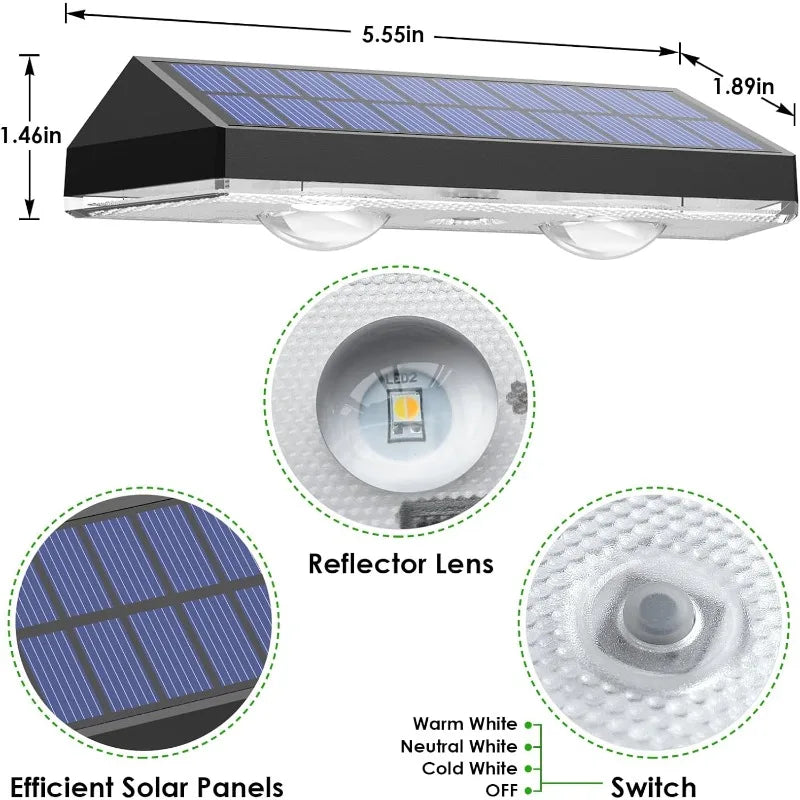 Solar Fence Lights Outdoor IP65 Waterproof 2700K 4000K 6000K Three Mode